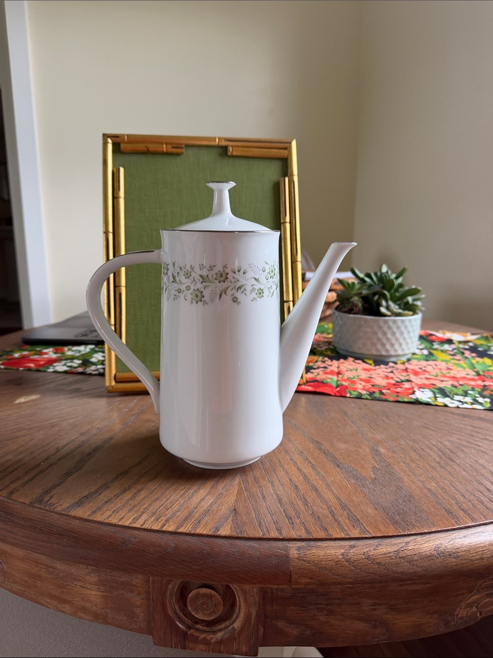 Noritake White and Green Floral Porcelain Coffee Pot
